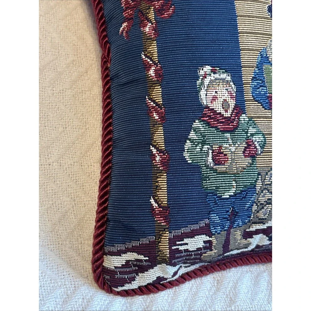 Riverdale Tapestry Throw Pillow Victorian Christmas Carolers Holiday Decor 12x12